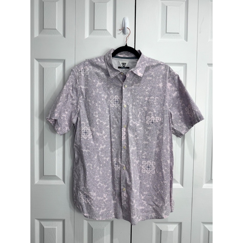 Vissla Button-Up Shirt Men's X-Large Pink Gray Floral Print Short Sleeve